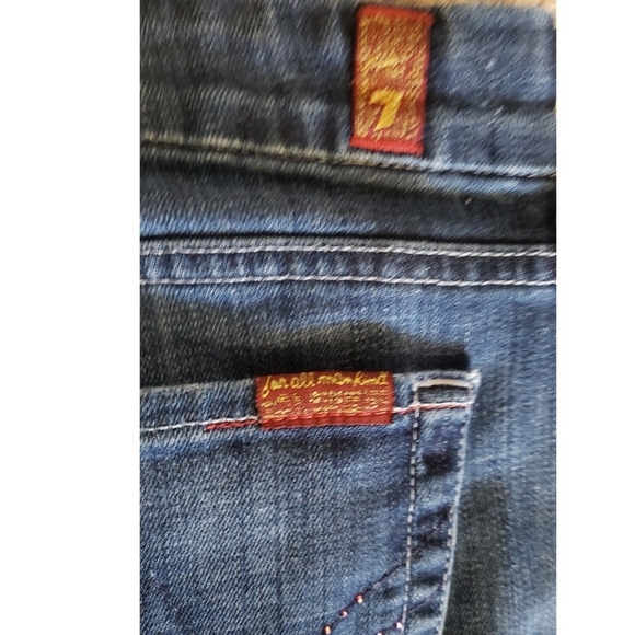 Vtg 7 For All Mankind Jeans Womens 31 Blue Denim A Pocket Wide Flare Leg Pants - Picture 9 of 13